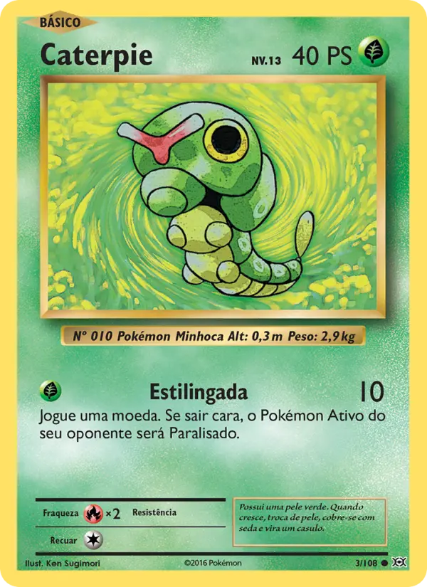Carta Caterpie, número 3/108 da coleção Evoluções