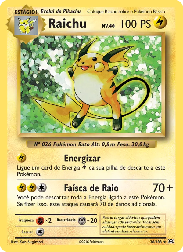 Carta Raichu, número 36/108 da coleção Evoluções