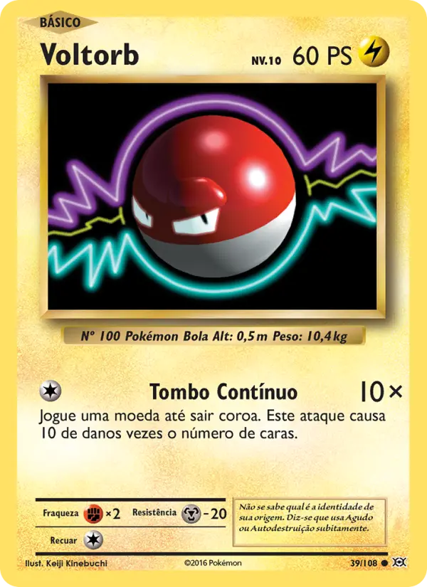 Carta Voltorb, número 39/108 da coleção Evoluções