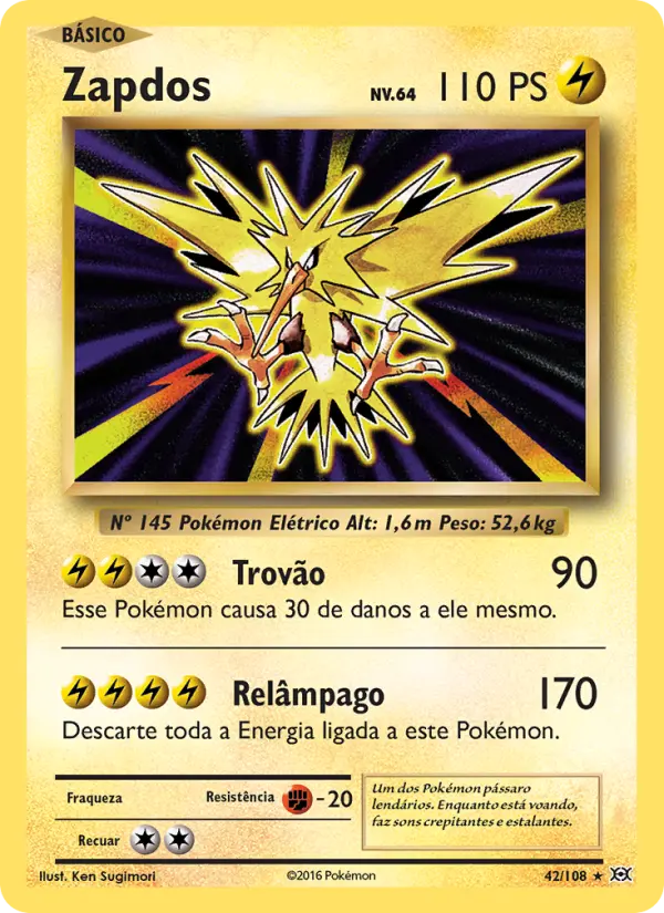 Carta Zapdos, número 42/108 da coleção Evoluções