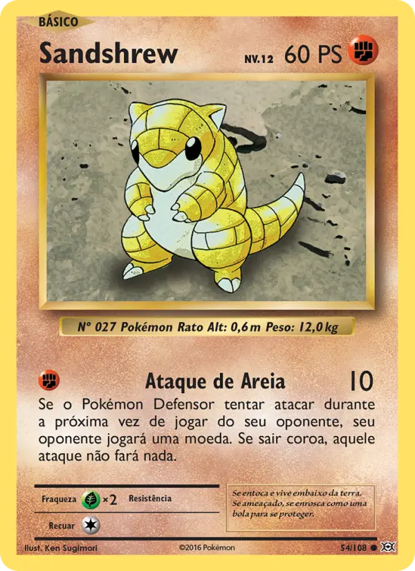 Carta Sandshrew, número 54/108 da coleção Evoluções