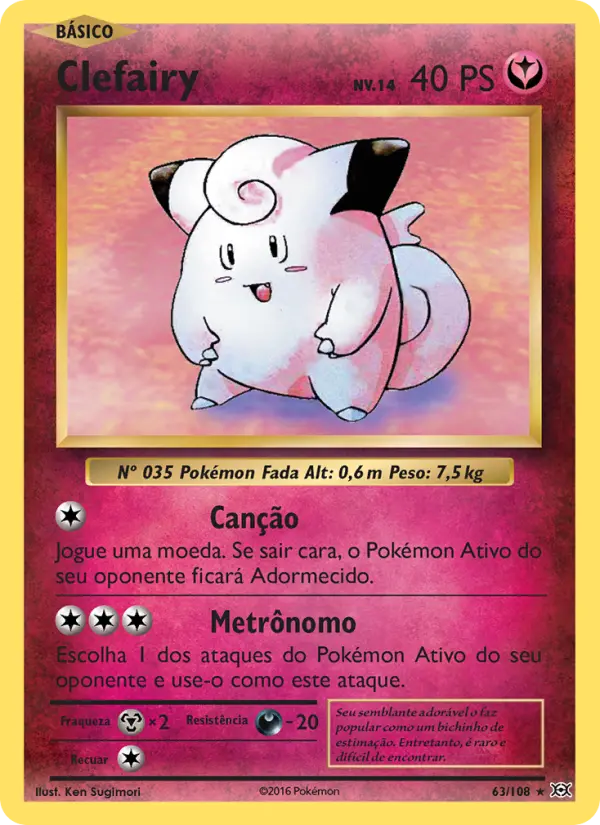 Carta Clefairy, número 63/108 da coleção Evoluções