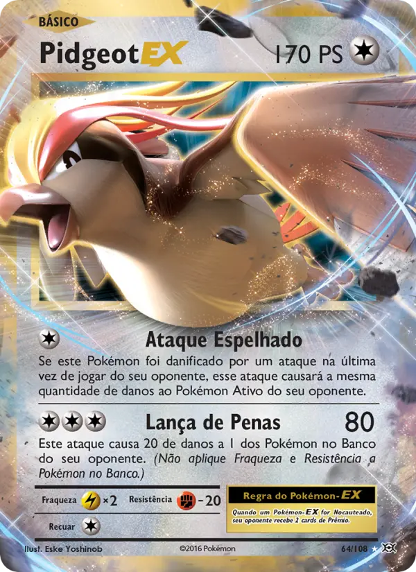 Carta Pidgeot EX, número 64/108 da coleção Evoluções