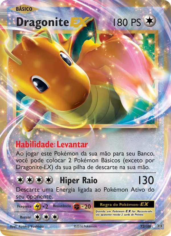Carta Dragonite EX, número 72/108 da coleção Evoluções