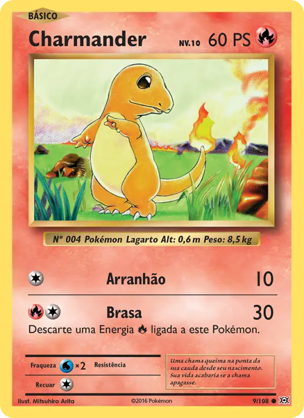 Carta Charmander, número 9/108 da coleção Evoluções