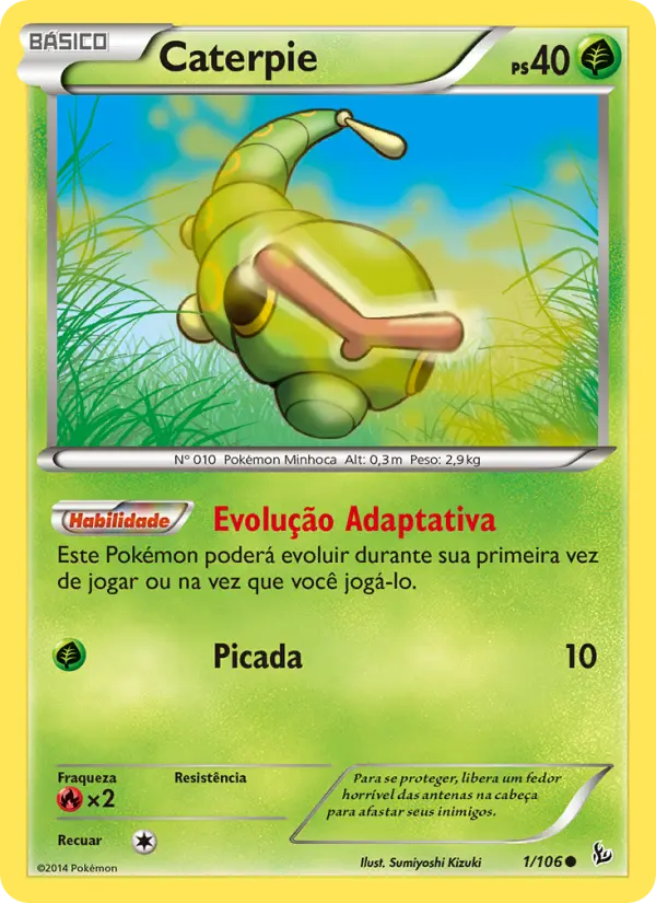 Carta Caterpie, número 1/106 da coleção Flash de Fogo