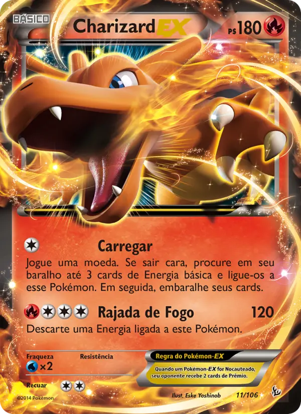 Carta Charizard EX, número 11/106 da coleção Flash de Fogo