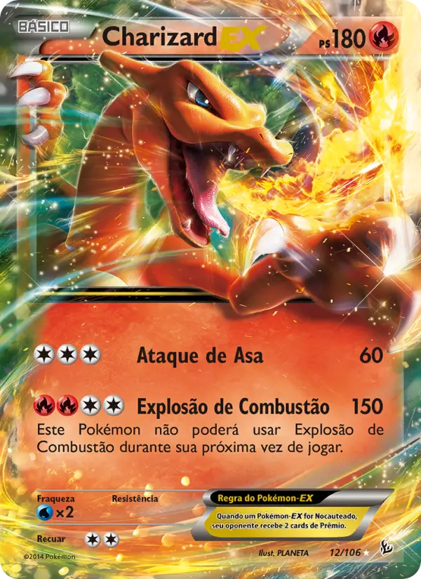 Carta Charizard EX, número 12/106 da coleção Flash de Fogo