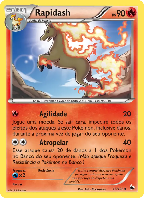 Carta Rapidash, número 15/106 da coleção Flash de Fogo