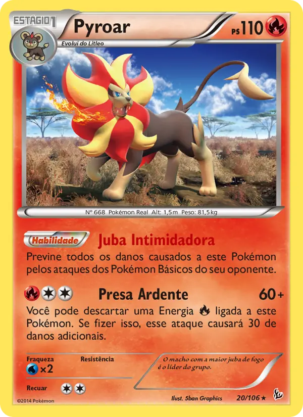 Carta Pyroar, número 20/106 da coleção Flash de Fogo