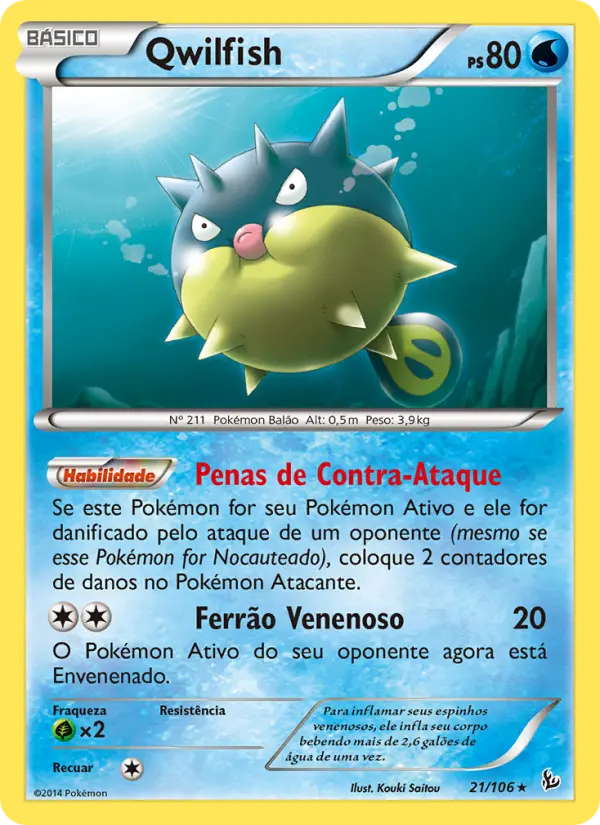 Carta Qwilfish, número 21/106 da coleção Flash de Fogo