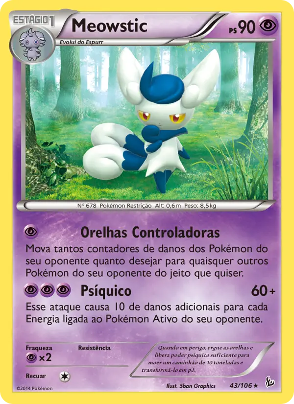 Carta Meowstic, número 43/106 da coleção Flash de Fogo