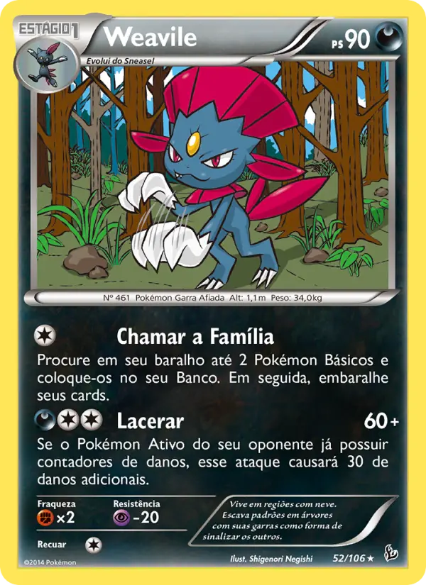 Carta Weavile, número 52/106 da coleção Flash de Fogo