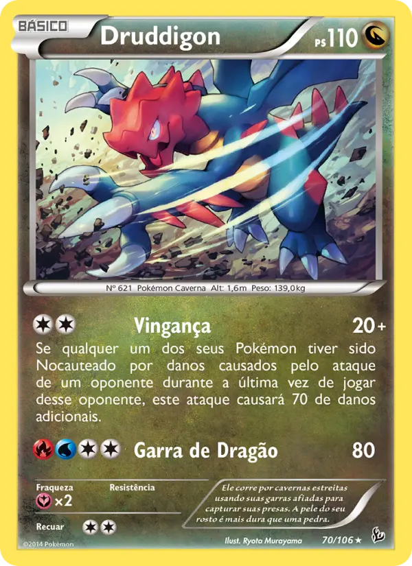 Carta Druddigon, número 70/106 da coleção Flash de Fogo