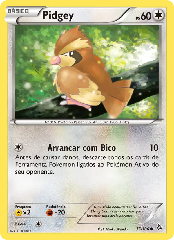 Carta Pidgey, número 75/106 da coleção Flash de Fogo