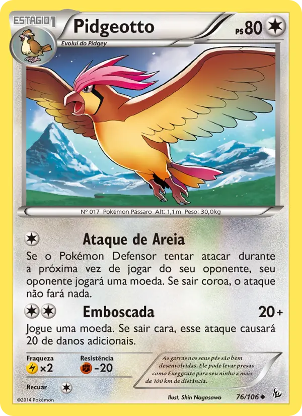Carta Pidgeotto, número 76/106 da coleção Flash de Fogo