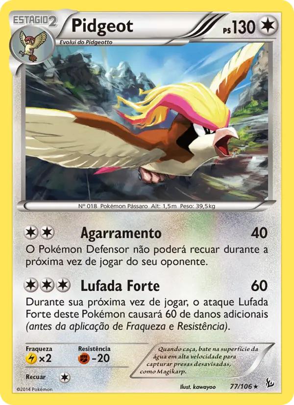 Carta Pidgeot, número 77/106 da coleção Flash de Fogo