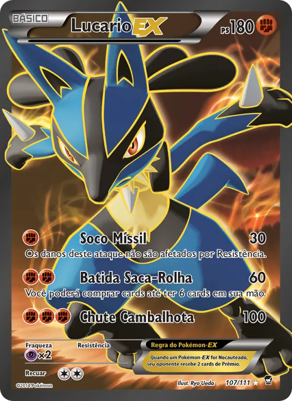Carta Lucario EX, número 107/111 da coleção Punhos Furiosos