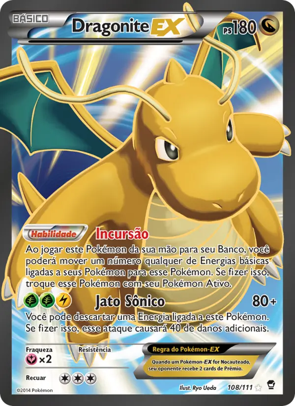 Carta Dragonite EX, número 108/111 da coleção Punhos Furiosos
