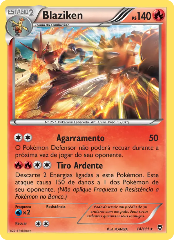 Carta Blaziken, número 14/111 da coleção Punhos Furiosos