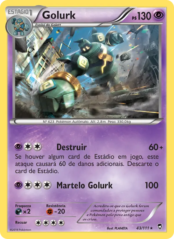 Carta Golurk, número 43/111 da coleção Punhos Furiosos