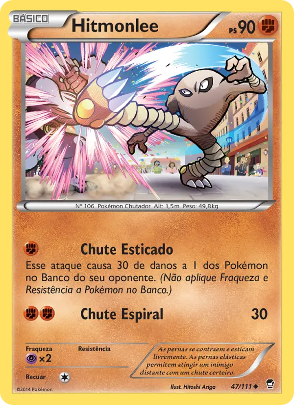 Carta Hitmonlee, número 47/111 da coleção Punhos Furiosos