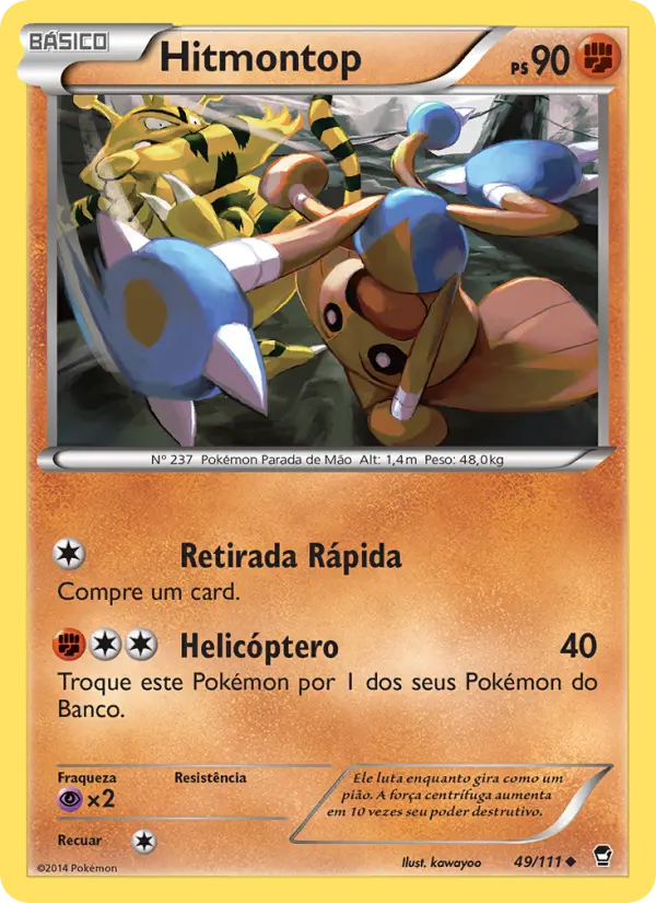 Carta Hitmontop, número 49/111 da coleção Punhos Furiosos