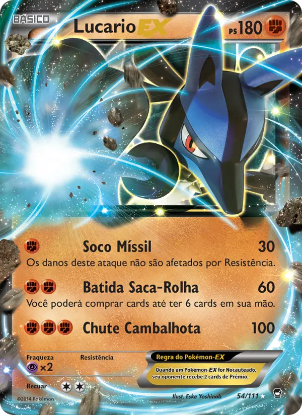 Carta Lucario EX, número 54/111 da coleção Punhos Furiosos