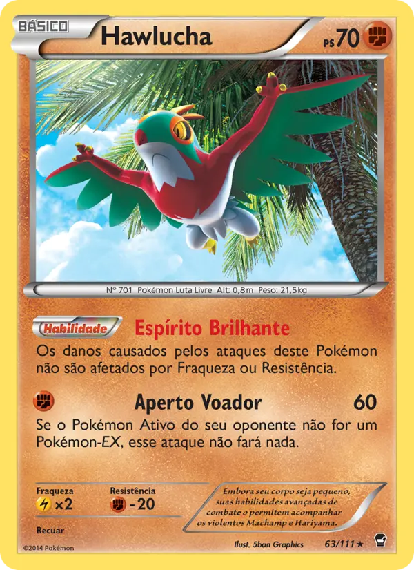 Carta Hawlucha, número 63/111 da coleção Punhos Furiosos