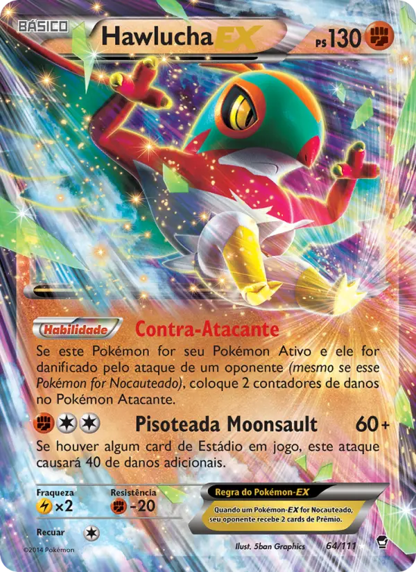Carta Hawlucha EX, número 64/111 da coleção Punhos Furiosos