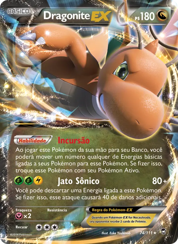 Carta Dragonite EX, número 74/111 da coleção Punhos Furiosos