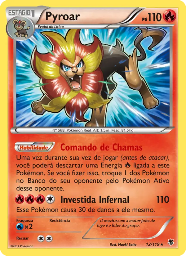 Carta Pyroar, número 12/119 da coleção Força Fantasma