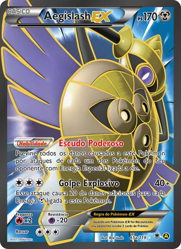 Carta Aegislash EX, número 65a/119 da coleção Força Fantasma