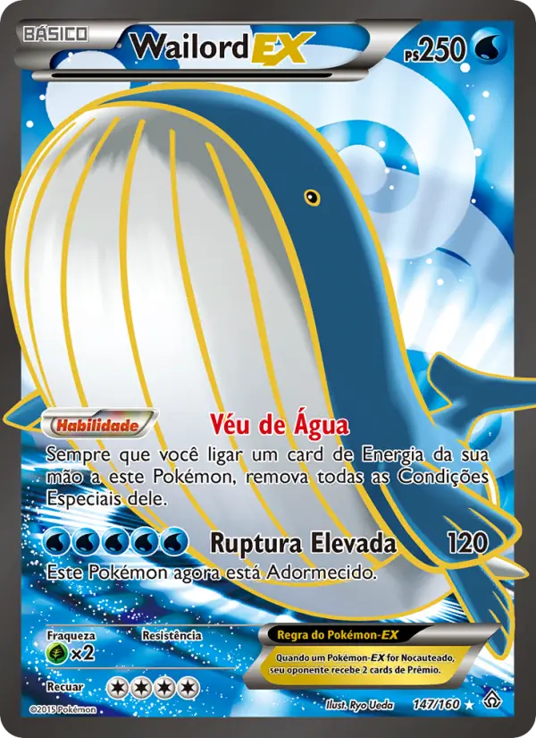 Carta Wailord EX, número 147/160 da coleção Conflito Primitivo