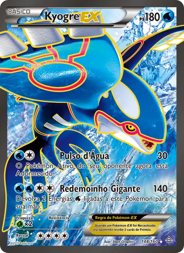 Carta Kyogre EX, número 148/160 da coleção Conflito Primitivo