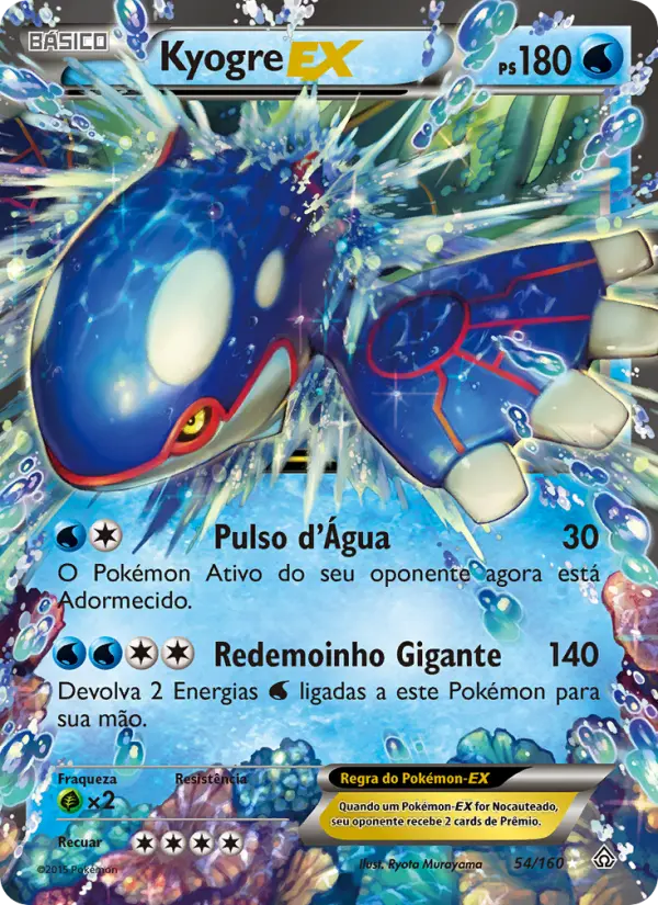Carta Kyogre EX, número 54/160 da coleção Conflito Primitivo