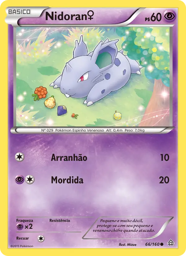 Carta Nidoran♀, número 66/160 da coleção Conflito Primitivo