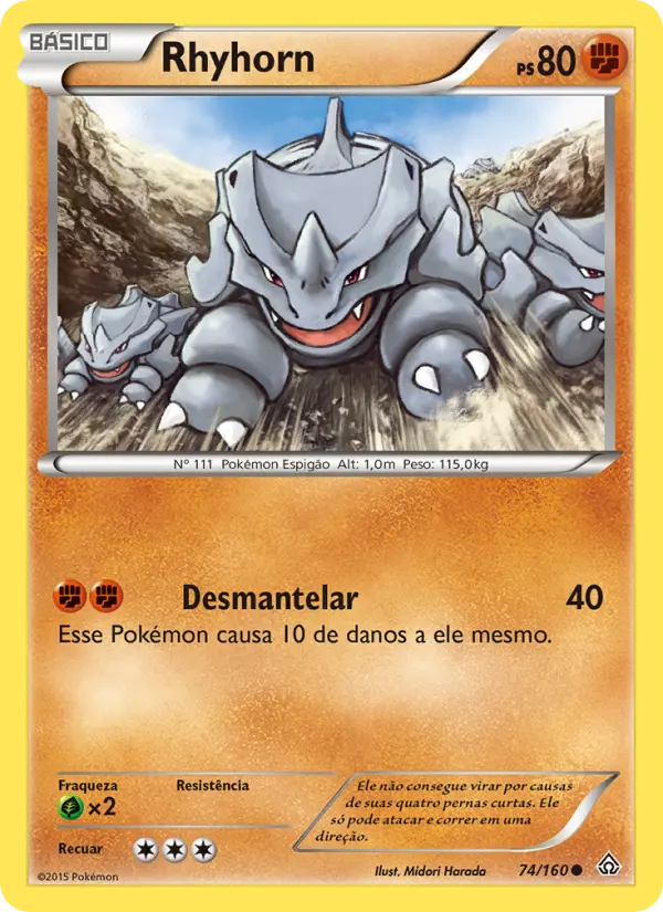 Carta Rhyhorn, número 74/160 da coleção Conflito Primitivo