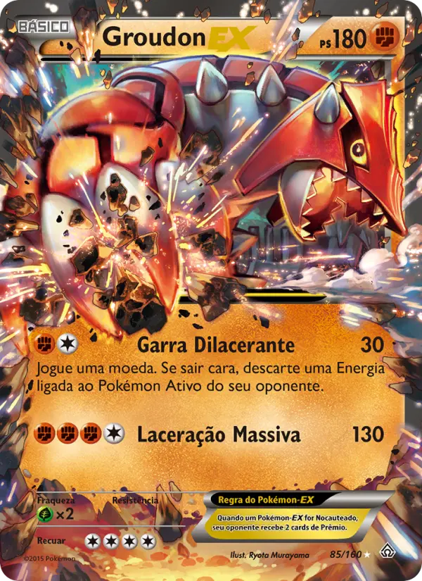 Carta Groudon EX, número 85/160 da coleção Conflito Primitivo