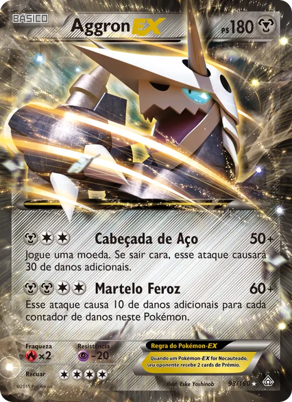 Carta Aggron EX, número 93/160 da coleção Conflito Primitivo
