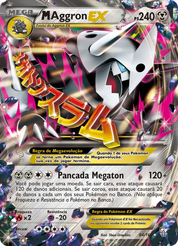 Carta M-Aggron EX, número 94/160 da coleção Conflito Primitivo