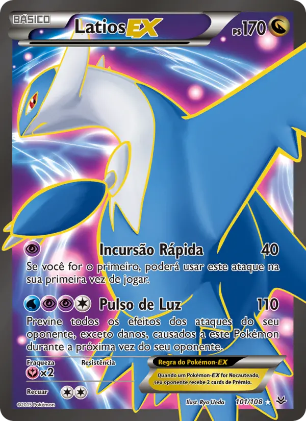 Carta Latios EX, número 101/108 da coleção Céus Estrondosos