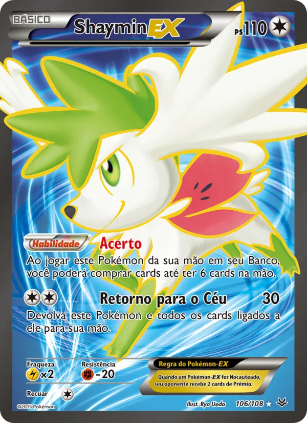 Carta Shaymin EX, número 106/108 da coleção Céus Estrondosos