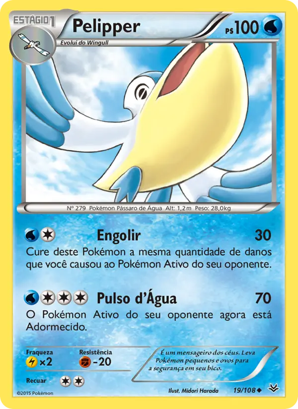 Carta Pelipper, número 19/108 da coleção Céus Estrondosos