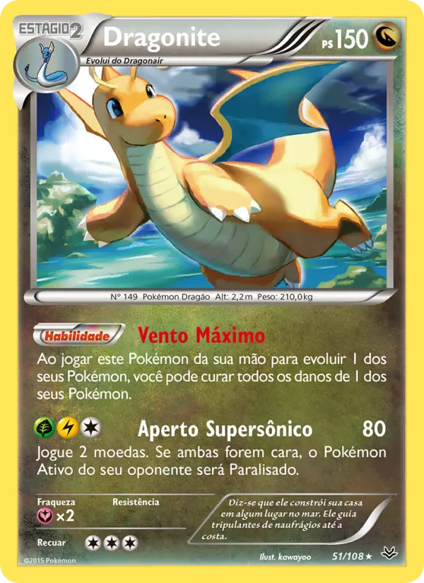 Carta Dragonite, número 51/108 da coleção Céus Estrondosos
