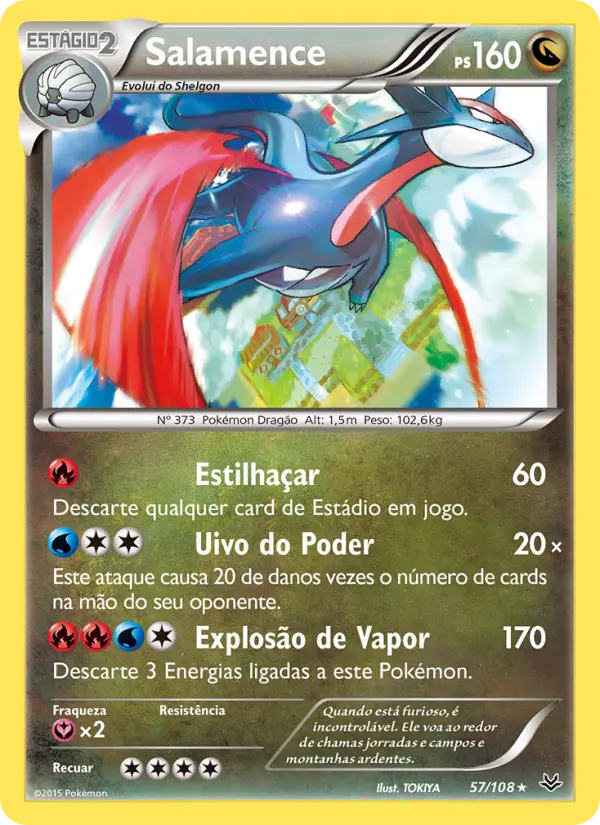 Carta Salamence, número 57/108 da coleção Céus Estrondosos
