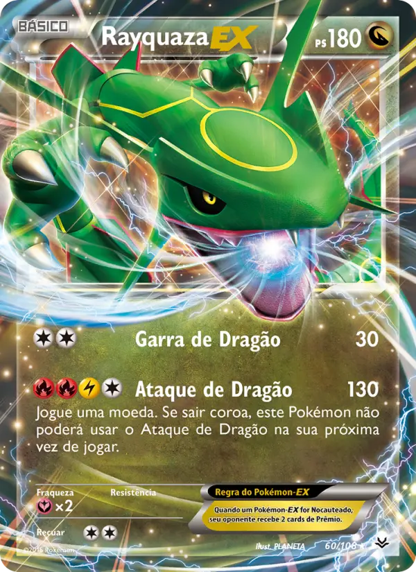 Carta Rayquaza EX, número 60/108 da coleção Céus Estrondosos