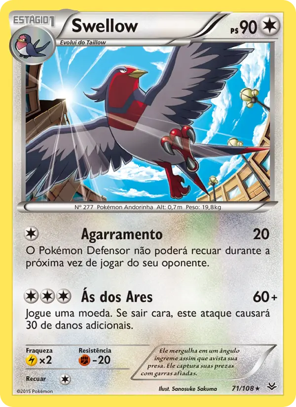 Carta Swellow, número 71/108 da coleção Céus Estrondosos