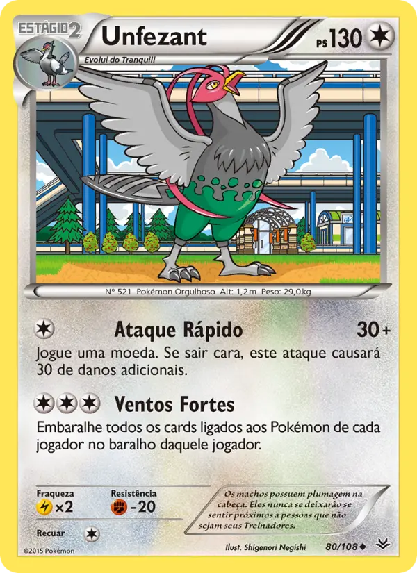 Carta Unfezant, número 80/108 da coleção Céus Estrondosos