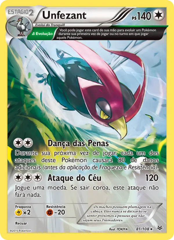 Carta Unfezant, número 81/108 da coleção Céus Estrondosos